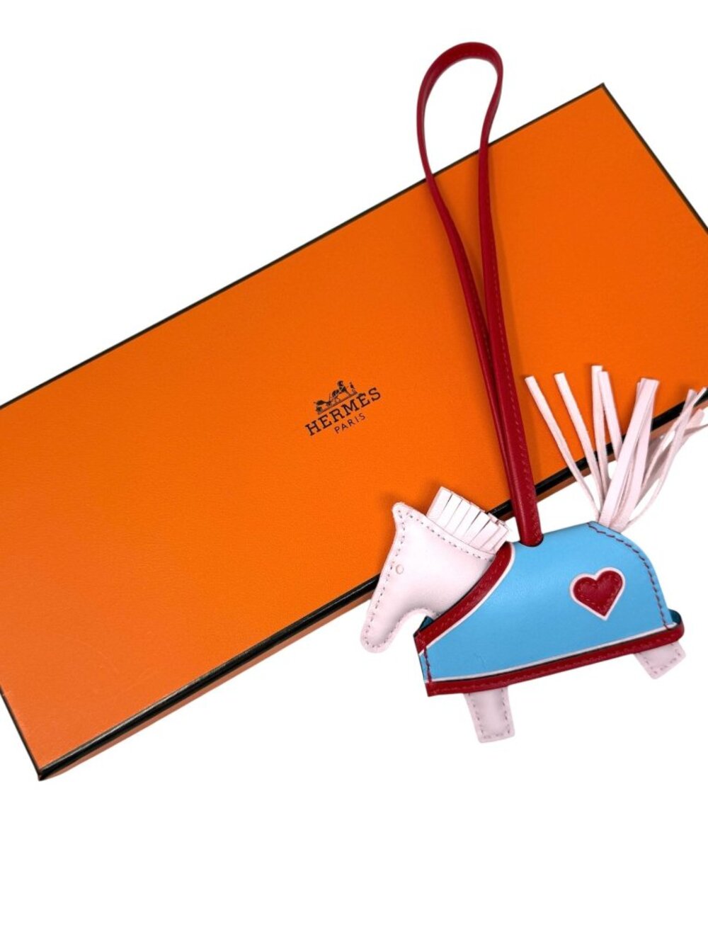 HERMÈS Rodeo Robeo Couer PM Milo Leather Rose Darling & Bleu Celeste Bag Charm